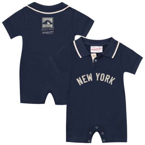 New York Yankees Mitchell & Ness Newborn & Infant Cooperstown Collection Retro Roots Rugby Romper - Navy