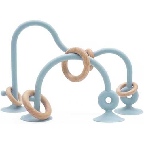 Montessori Educational Toys For Infant Toddlers, High Chair Toys With Suction Cups For Toddlers 0-6 M+ Food Grade Silicone Teething toy For Toddler 6M+, Parent-Child Baby Toy Set 12 18 M+ (Dusty Blue)