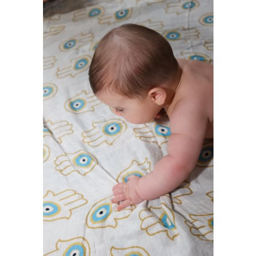 Cotton Blue Hamsa Swaddle