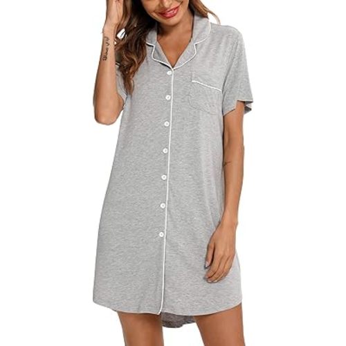 Senert Nightgowns for Women Short/Long Sleeve Sleep Shirt Button Down Night Gowns Maternity Pajamas Nursing Dress Sleepwear