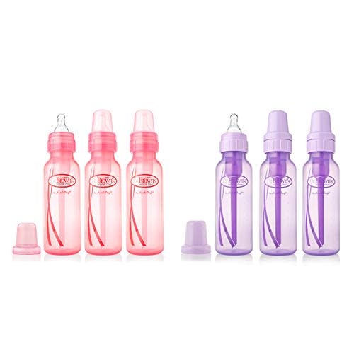 Dr. Brown's Girls' 6 pack 8 oz. bottles - 3 (8 oz.) Lavender - 3 (8 oz.) Pink … (6 Pack Natural Flow Bottles)