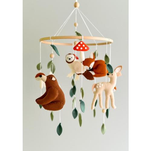 Woodland baby mobile Bear nursery mobile Fox baby mobiles Mushrooms crib mobile Custom personalized mobile Forest baby shower gift