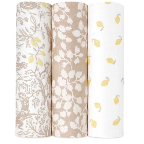 aden + anais Silky Soft Swaddle Blanket, Boutique Muslin Blankets for Girls & Boys, Baby Receiving Swaddles, Ideal Newborn & Infant Swaddling Set, Perfect Shower Gifts, 3 Pack, Natural Woodland