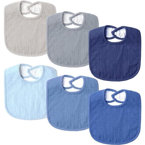 6-Pack Muslin Baby Bibs for Unisex Boys Girls, Cotton Baby Drool Bibs, Drooling and Teething Bibs for Infant