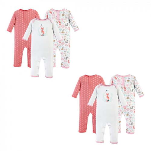 Hudson Baby Infant Girl Cotton Coveralls, Woodland Fox 6-Piece, 18-24 Months