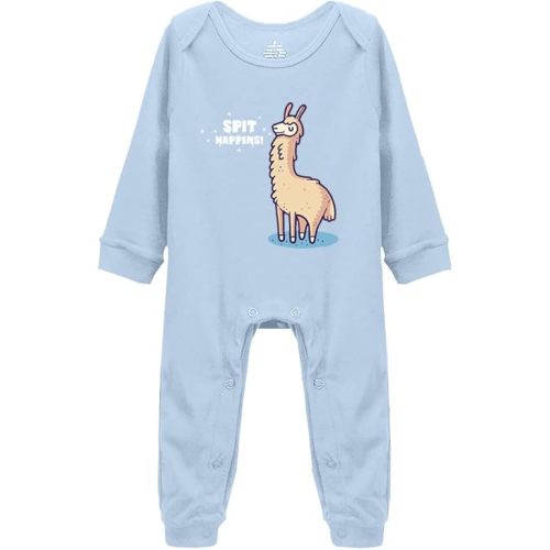 Spit Happens Funny Llama Onesie Baby Bodysuit Girl Boy Infant Short/Long Sleeve Romper, K-blue, 9 Months