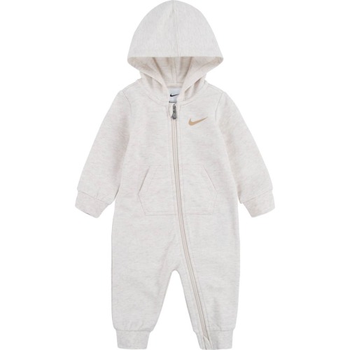 Baby Hooded French Terry Romper, 12M, Pale Ivory Heather