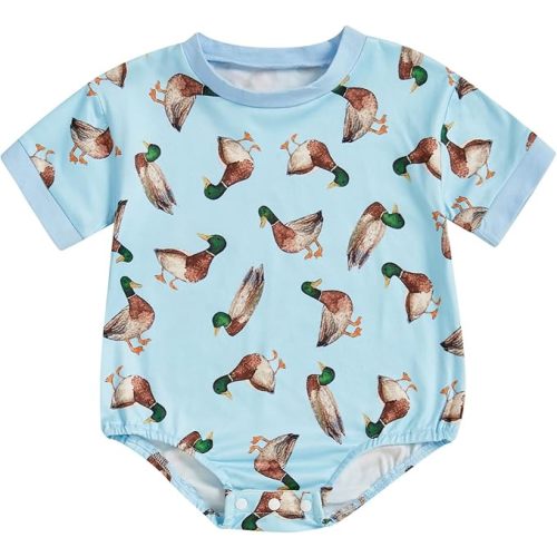 Biayxms Infant Baby Boy Girl Mallard Duck Romper Short Sleeve Animal Duck One Piece Bodysuit Tops Hunting Baby Clothes
