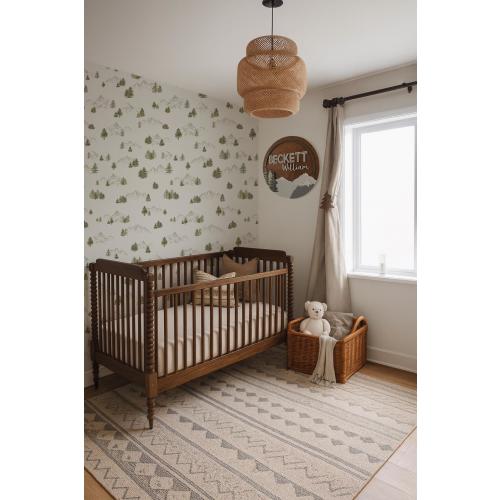 Mountain Forest Wallpaper – Evergreen Trees Peel and Stick Wallpaper for Adventure Nursery, Woodland Kids Room, Cabin Lodge decor