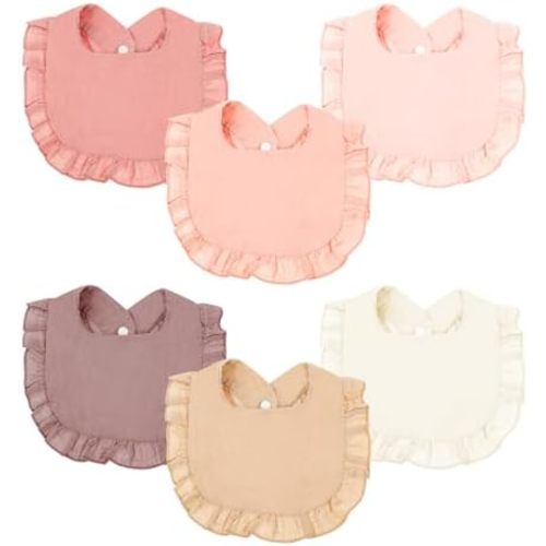 6Pcs Muslin Baby Drooling Bibs Adjustable Ruffle Edge Bandana Drool Bib for Baby Girls Boys With Press Stud