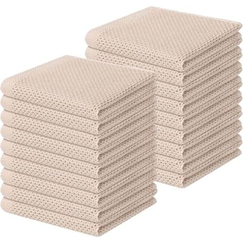 Homaxy 100% Cotton Waffle Weave Kitchen Dish Cloths 18-Pack, Beige