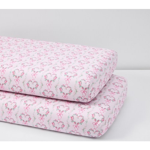 LoveShackFancy Hearts Organic Cotton Crib Fitted Sheet