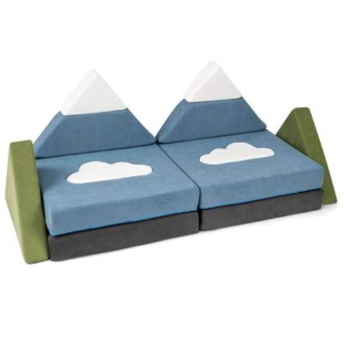 Costway 12 PCS Modular Kids Play Couch, Snow Mountain Theme Toddler Foam Building Fort Snow Mountain