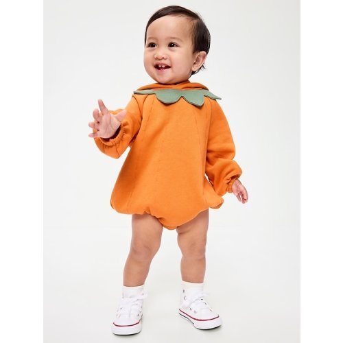Hooded Pumpkin Critter Fleece One-Piece Romper for Baby