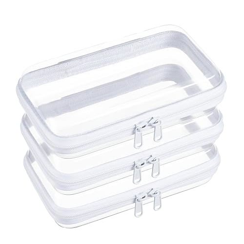 3-Pack Small Clear Hard Shell Zipper Pouches, Clear Zipper Bags | Hard Case Pouches for Purse & Diaper Bag Organizer,and Travel Essentials（3S）