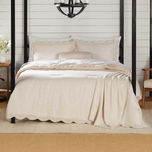 Mainstays King Comforter Set, All-Season, 5-Piece, Tan Pick Stitch Scallop