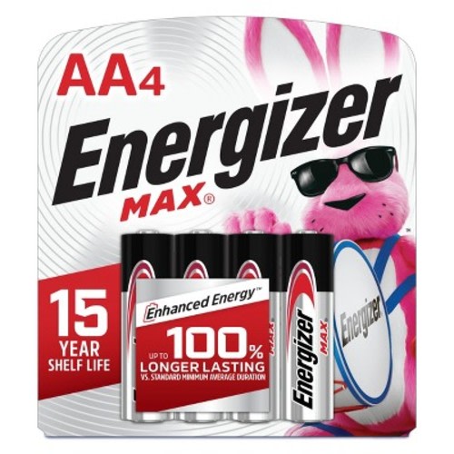Energizer Max AA Batteries - 4pk Alkaline Battery: Single-Use, Silver, 1.5V