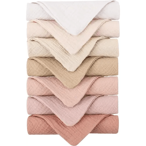 Konssy Baby Muslin Washcloths 7 Pack -100% Cotton Baby Bath Washcloths, Soft Baby Wash Cloths and Absorbent Burp Cloths for Newborn Kids Girls and Boys, 11x11 inches