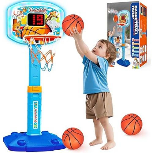 Toddler Basketball Hoop Indoor for Age 1 2 3, Adjustable Kids Basketball Hoops with Light Sound, Mini Basketball Hoop with 3 Balls, Birthday Christmas Sport Toys Gift for Baby 12-18 Months