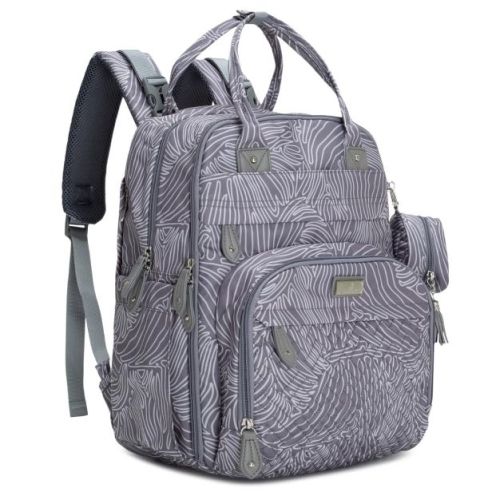 BabbleRoo Original Diaper Backpack 26L with Changing Pad, Stroller Straps & Water-Resistant Pañaleras, Gray Swirls, Large
