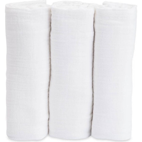 Cotton Muslin Swaddle Blanket 3 Pack - White