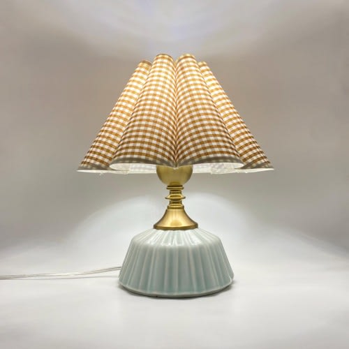 Handmade Ceramic Table Lamp: Textured Starfruit Design with Fabric Shade