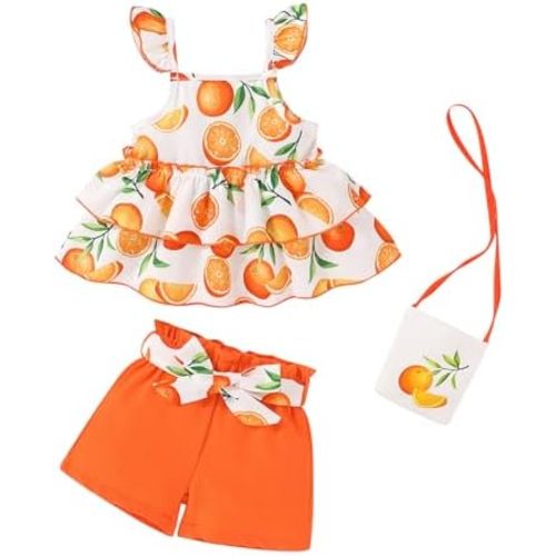 YOUNGER TREE Toddler Baby Girl Clothes Ruffle Sleeveless Strap Dress Tank Shorts Set Summer Outfits With Bag