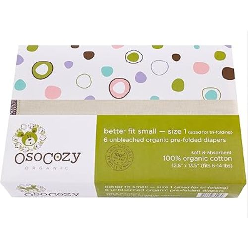 OsoCozy Organic Cotton Prefold Cloth Diapers (6pk) - Super-Soft, Thick, Absorbent, Durable and Ecologically Friendlier.