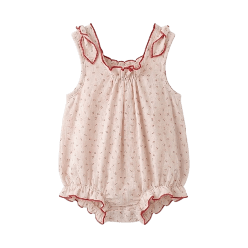 Pink Tiny-Floral Ruffle Sleeveless Baby Bodysuit | Petit Hollow