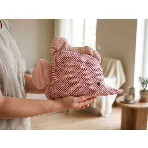 Handmade pink fish plush – cotton ocean companion, soft marine decor piece, unique textile gift (47 cm)