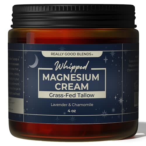 Really Good Blends Magnesium Cream with Grass-Fed Tallow – Soothing Muscle Relief & Sleep Support, All-Natural Night Balm for Leg Cramps, Restless Legs & Tension – 4 oz (Lavender + Chamomile)