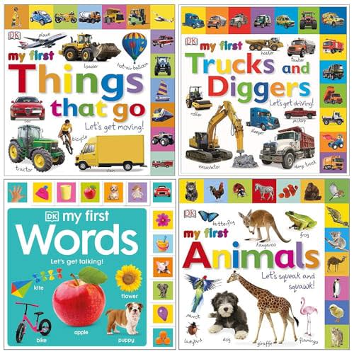 DK My First Childrens Collection 4 Books Set (My First Words Let's Get Talking, My First Things That Go Let's Get Moving, Trucks And Diggers Let's Get Driving, Animals Let's Squeak and Squawk)