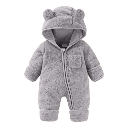 Baby Sherpa Onesie Cute Bear Ears Hooded Front Zipper Teddy Fleece Jumpsuit Infants Newborn Snowsuit Romper 0-12M (3-6 Months, Gray)