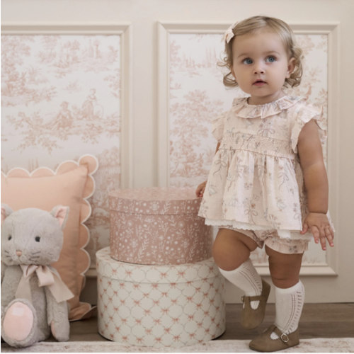 Fleur de Provence Smocked Babydoll Top & Bloomer Set – Elegant Baby