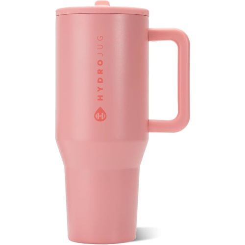 HydroJug Traveler - 40 oz Water Bottle with Handle & Flip Straw - Fits in Cup Holder, Leak Resistant Tumbler-Reusable Insulated Stainless Steel & Rubber Base - Gifts for Women & Men, Tulip