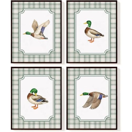 SkyCozy Duck Nursery Decor, Mallard Duck Wall Art Posters Set of 4