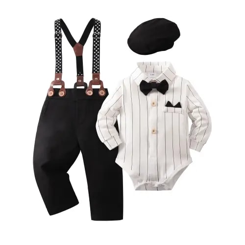 CARETOO Baby Boy Clothes 0-24M Infant Formal Dress Shirt Suspender Trousers Hat Bowtie Cotton Fabric