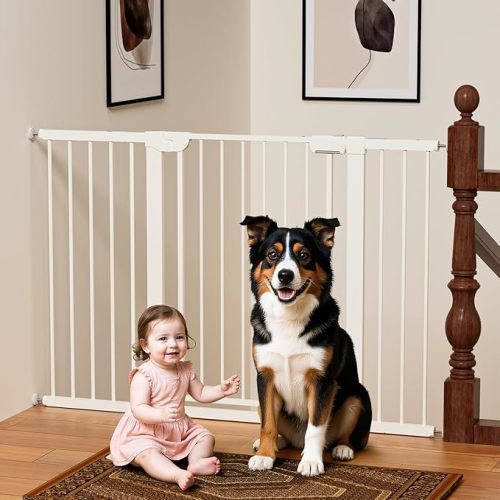 29.5-54.2" Magnetic Baby Gate for Stairs, Baby Safety Essentials, Auto Close Gate for Doorways, Easy Install Pressure Mounted Dog Gate Indoor, Pet Gates for Dogs, White