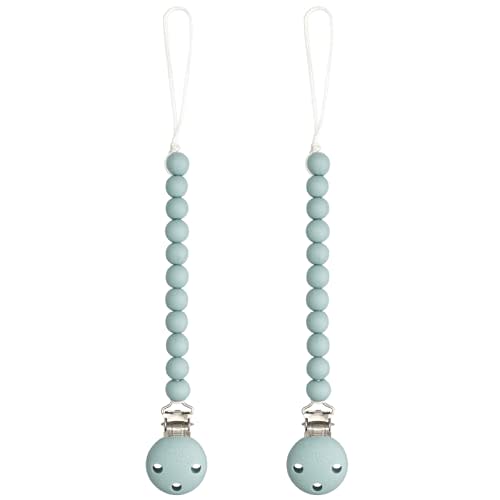 Comfy Cubs Pacifier Clips 2 Pack - 100% Food Grade Silicone Baby Pacifier Clips, BPA & PVC Free - CPSIA Certified, Lightweight and Flexible Baby Gifts - Sage