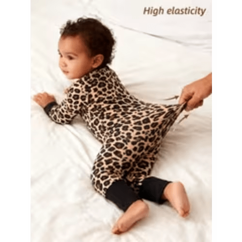 girls stretchy bamboo body leopard print zip - Temu