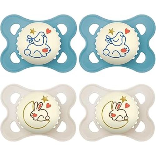 MAM Original Night Pacifiers, Binky Pacifier for 0-6 Months, BPA-Free Silicone, Glows in The Dark, Best for Newborn Babies, Developed with Medical Experts, 2 Count Binkies, with Sterilizer Case