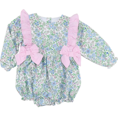 Pink And Blue Floral Corduroy Bow Bubble – Cecil & Lou