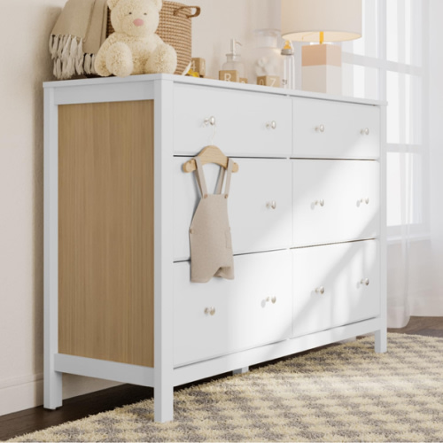 Storkcraft Horizon 6 Drawer Dresser (White with Driftwood) – GREENGUARD Gold Certified Dresser for Nursery & Kids’ Room, Modern Storage with Interlocking Drawer System