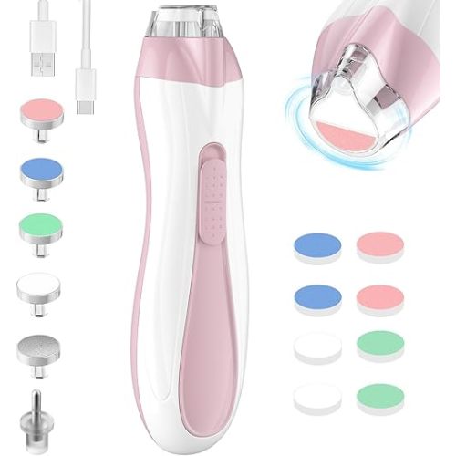 Rechargeable Baby Nail Trimmer Electric Baby Nail File, 15-in-1 Baby Nail Clippers with Dust Cover & LED Light, Baby Nail Buffer Kit for Newborn Infant Toddler Adult Toes Fingernails, Pink
