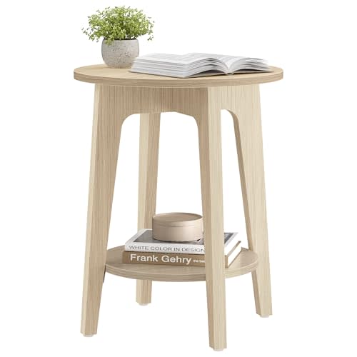 VASAGLE Round Side Table with Lower Shelf, End Table for Small Spaces | Nightstand with Tapered Legs, Curved Transitions, for Living Room, Bedroom, Natural Beige, MAEZO Collection ULET283N01V1S