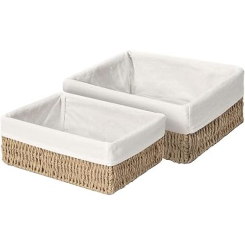 Wicker Baskets Paper Rope ，small woven Baskets for shelves，2-Pack