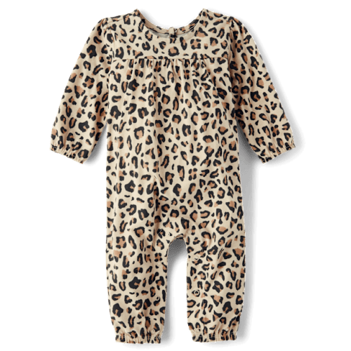 Baby Girls Leopard Romper - Tan