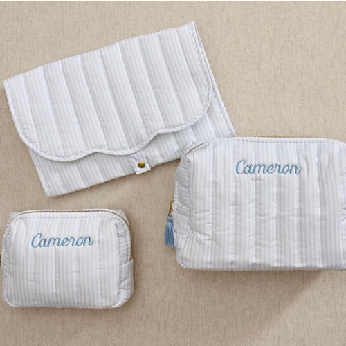 Oxford Stripe Quilted Changing Tote Travel Set