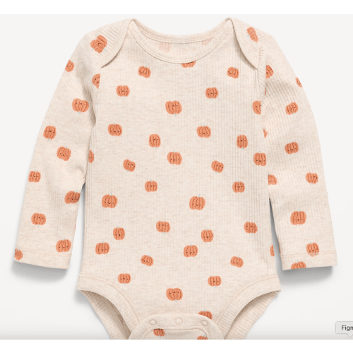 Printed Unisex Long-Sleeve Ribbed Bodysuit for Baby