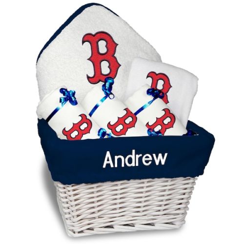 Boston Red Sox Newborn & Infant Personalized Medium Gift Basket - White